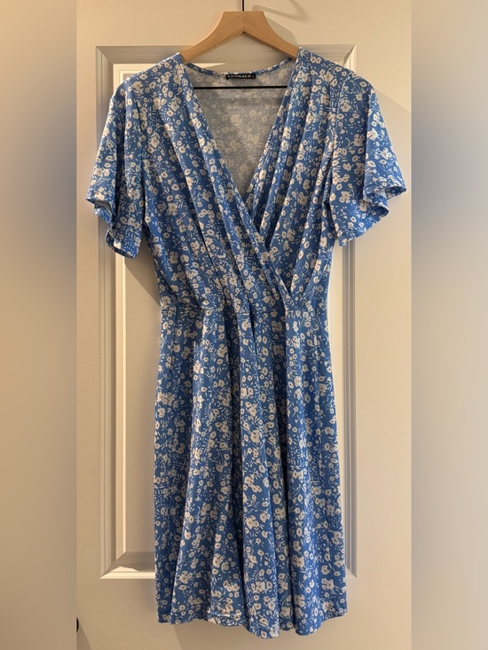 Fensace Dresses & Skirts - Blue Floral Midi Wrap Dress - Women